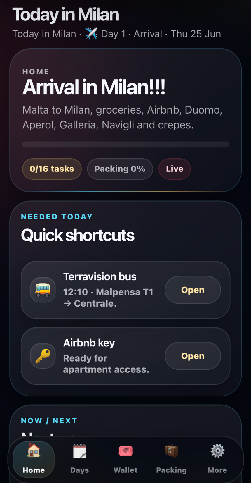 Original Milan Tracker Today screen